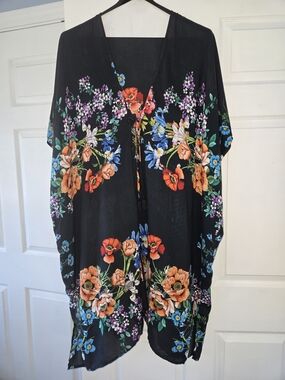 Johnny Was Black Floral Cover -up S/M